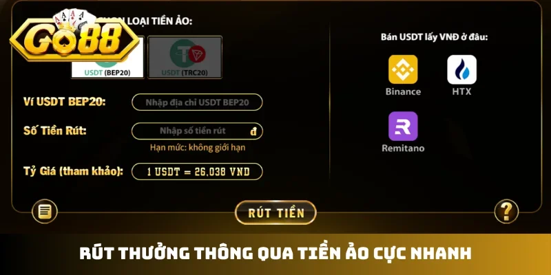 Rút thưởng thông qua tiền ảo cực nhanh